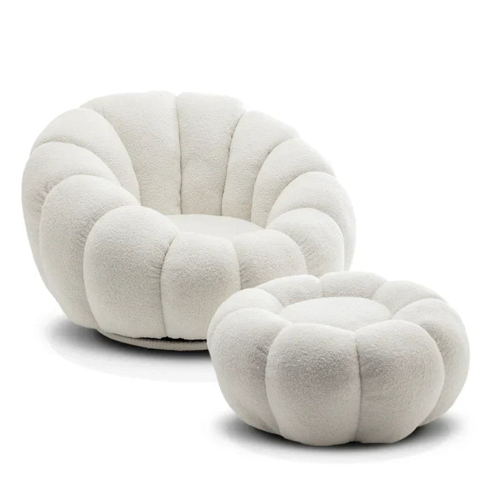 Teddy Boucle Fabric White Swivel Chair