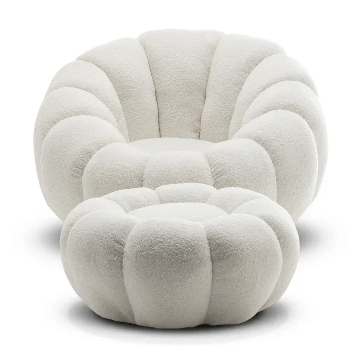 Teddy Boucle Fabric White Swivel Chair - Sofista Living LTD 