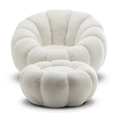 Teddy Boucle Fabric White Swivel Chair