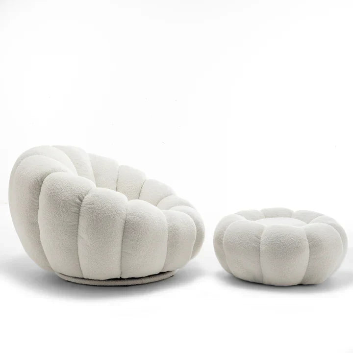 Teddy Boucle Fabric White Swivel Chair