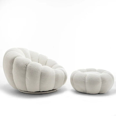 Teddy Boucle Fabric White Swivel Chair