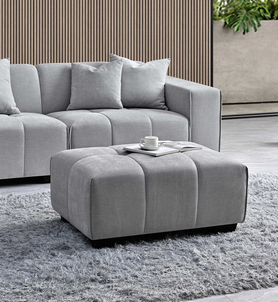 Leanord Footstool in Cloudy Grey Boucle