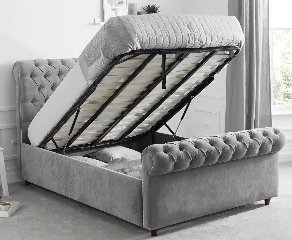Sleigh Chesterfield Bed with Ottoman Storage - Sofista Living LTD 