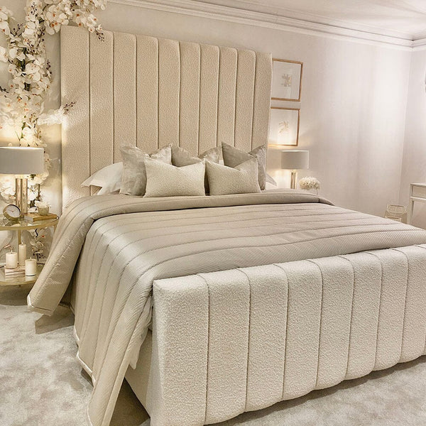Santorini Boucle Luxury Bed – Luxury Bouclé Panelled Upholstered Bed Frame for Bedrooms UK